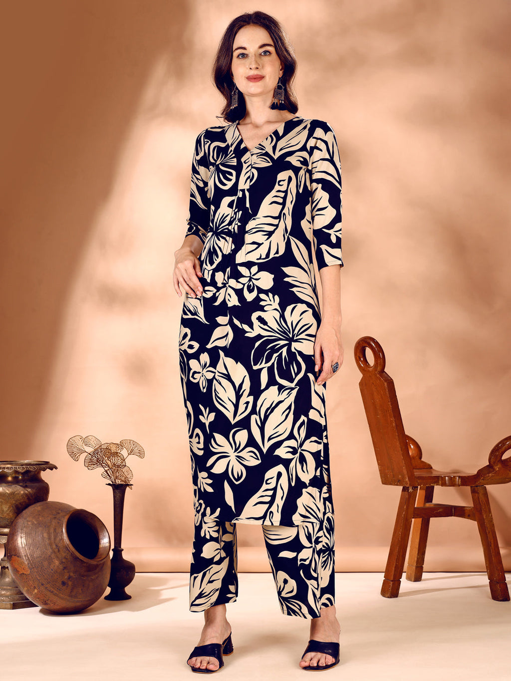 Botanical Printed Co Ords Set, Navy Blue - Hiral Fashion - Distacart