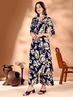 Botanical Printed Co Ords Set, Navy Blue - Hiral Fashion - Distacart