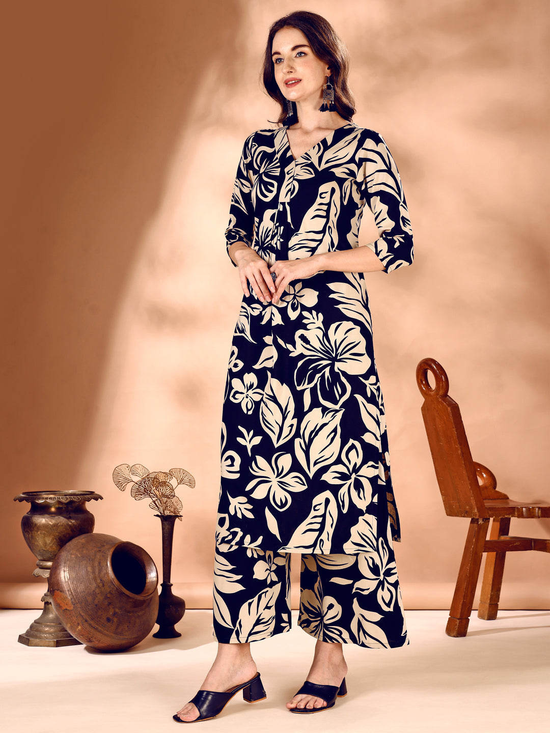 Botanical Printed Co Ords Set, Navy Blue - Hiral Fashion - Distacart