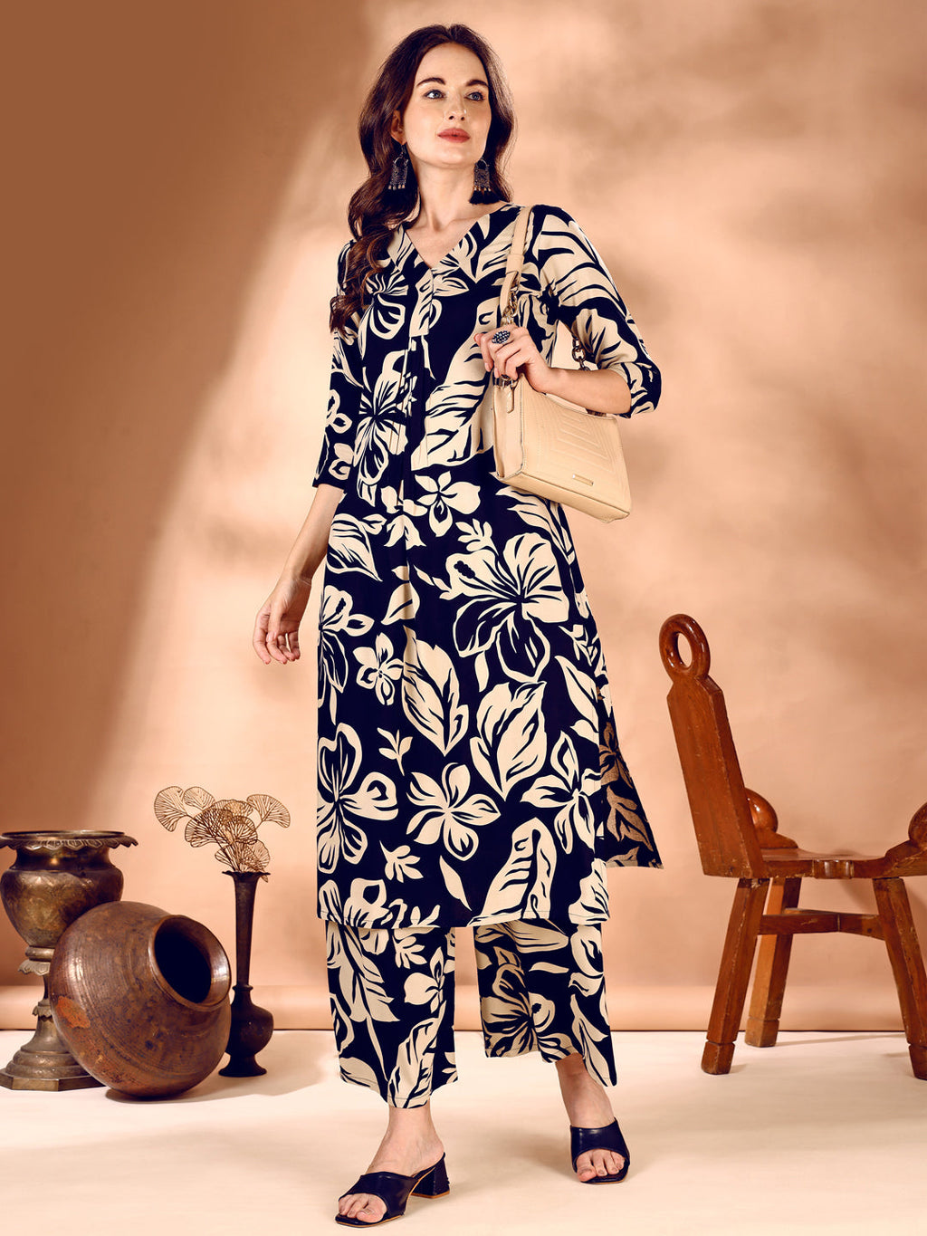 Botanical Printed Co Ords Set, Navy Blue - Hiral Fashion - Distacart