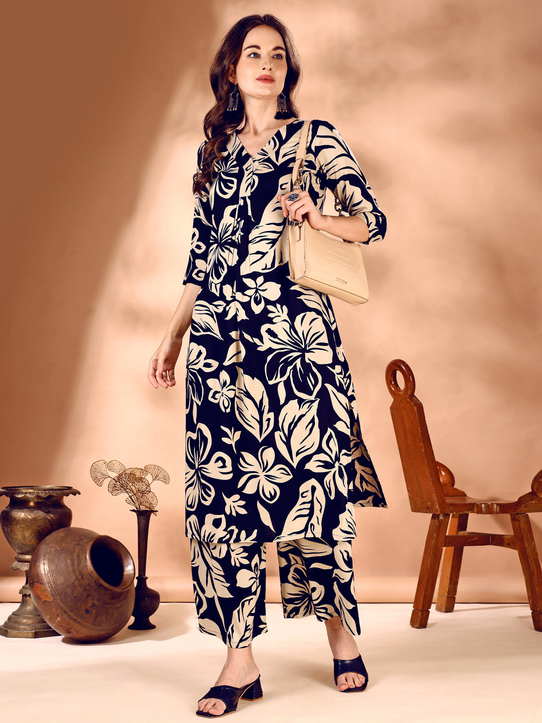 Botanical Printed Co Ords Set, Navy Blue - Hiral Fashion - Distacart