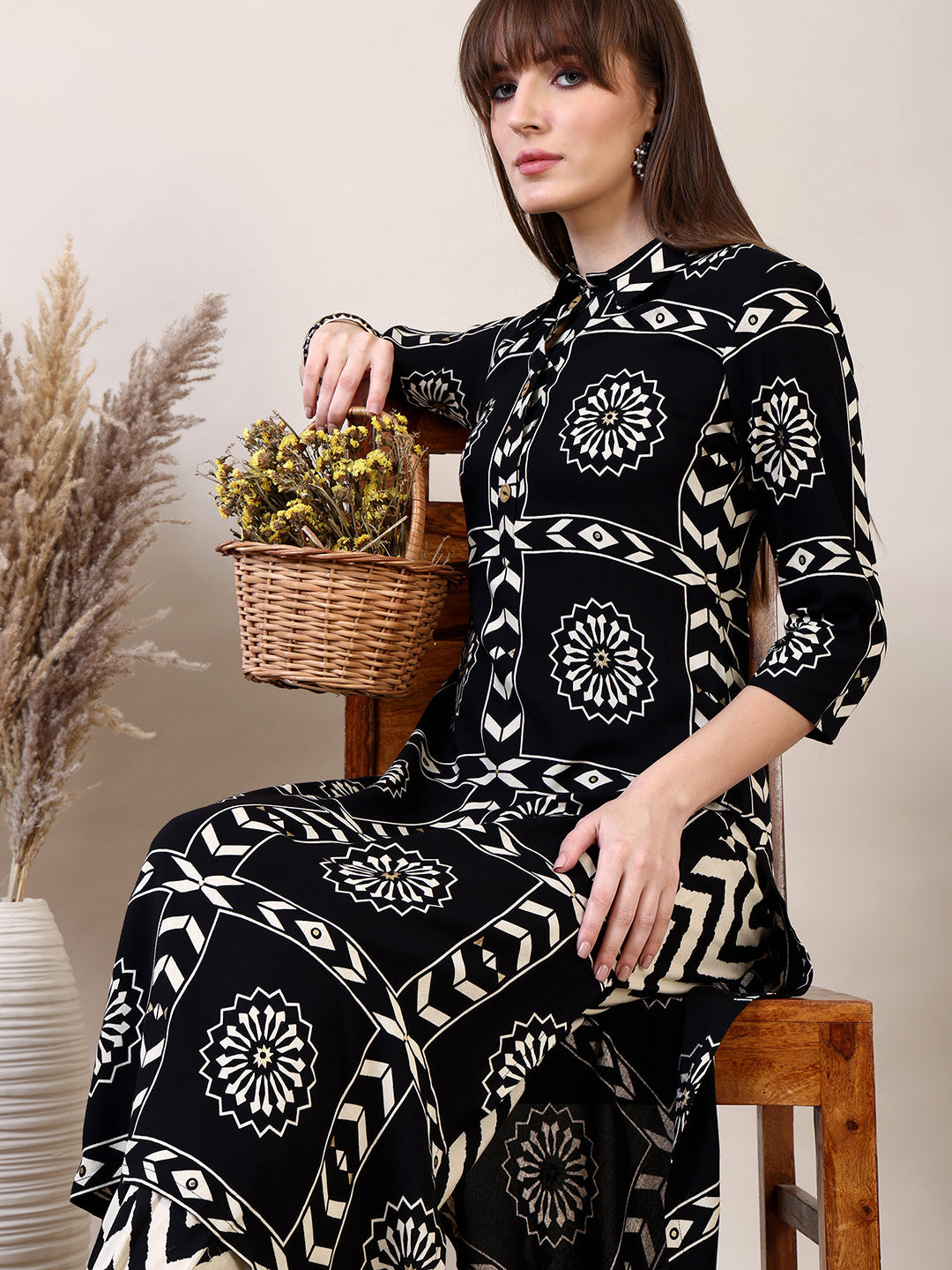 Ethnic Motifs Printed Afghani Pant Co-Ords, Black - Hiral Fashion - Distacart