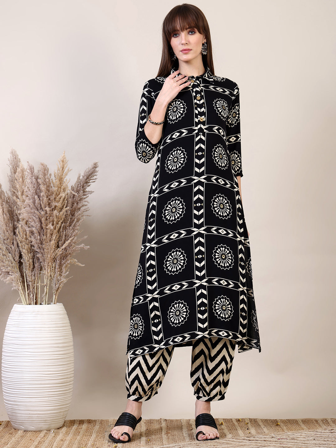 Ethnic Motifs Printed Afghani Pant Co-Ords, Black - Hiral Fashion - Distacart