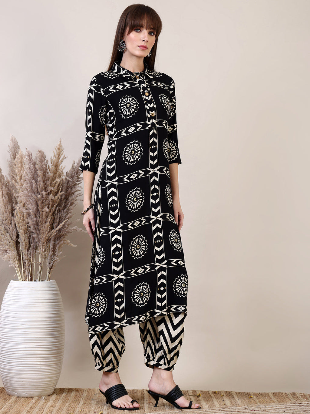 Ethnic Motifs Printed Afghani Pant Co-Ords, Black - Hiral Fashion - Distacart