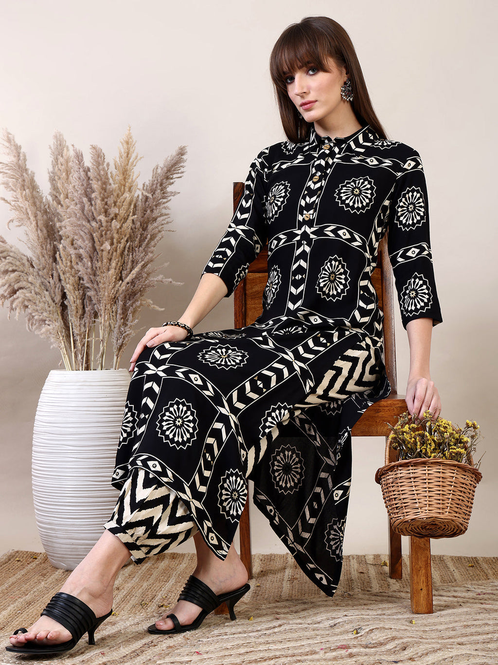 Ethnic Motifs Printed Afghani Pant Co-Ords, Black - Hiral Fashion - Distacart