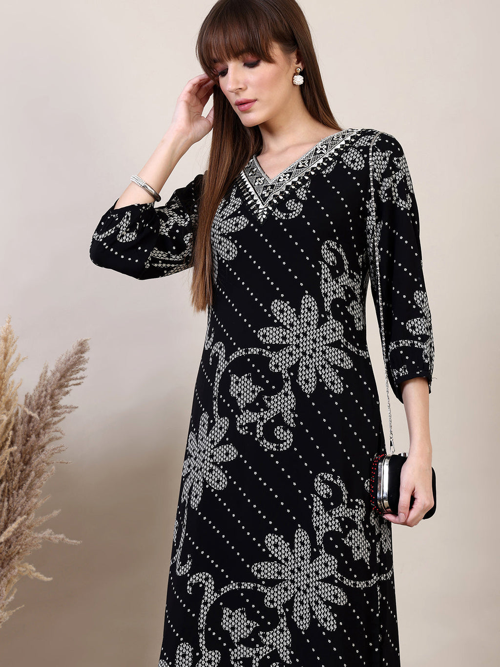 Embroidered & Floral Printed Co-Ords, Black - Hiral Fashion - Distacart