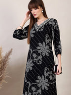 Embroidered & Floral Printed Co-Ords, Black - Hiral Fashion - Distacart