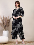 Embroidered & Floral Printed Co-Ords, Black - Hiral Fashion - Distacart