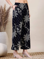 Embroidered & Floral Printed Co-Ords, Navy Blue - Hiral Fashion - Distacart