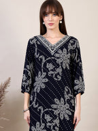 Embroidered & Floral Printed Co-Ords, Navy Blue - Hiral Fashion - Distacart