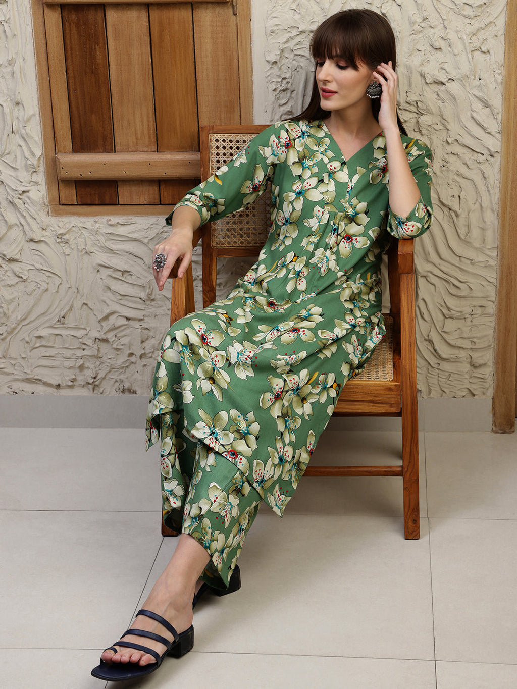 Floral Printed Co-Ords, Green - Hiral Fashion