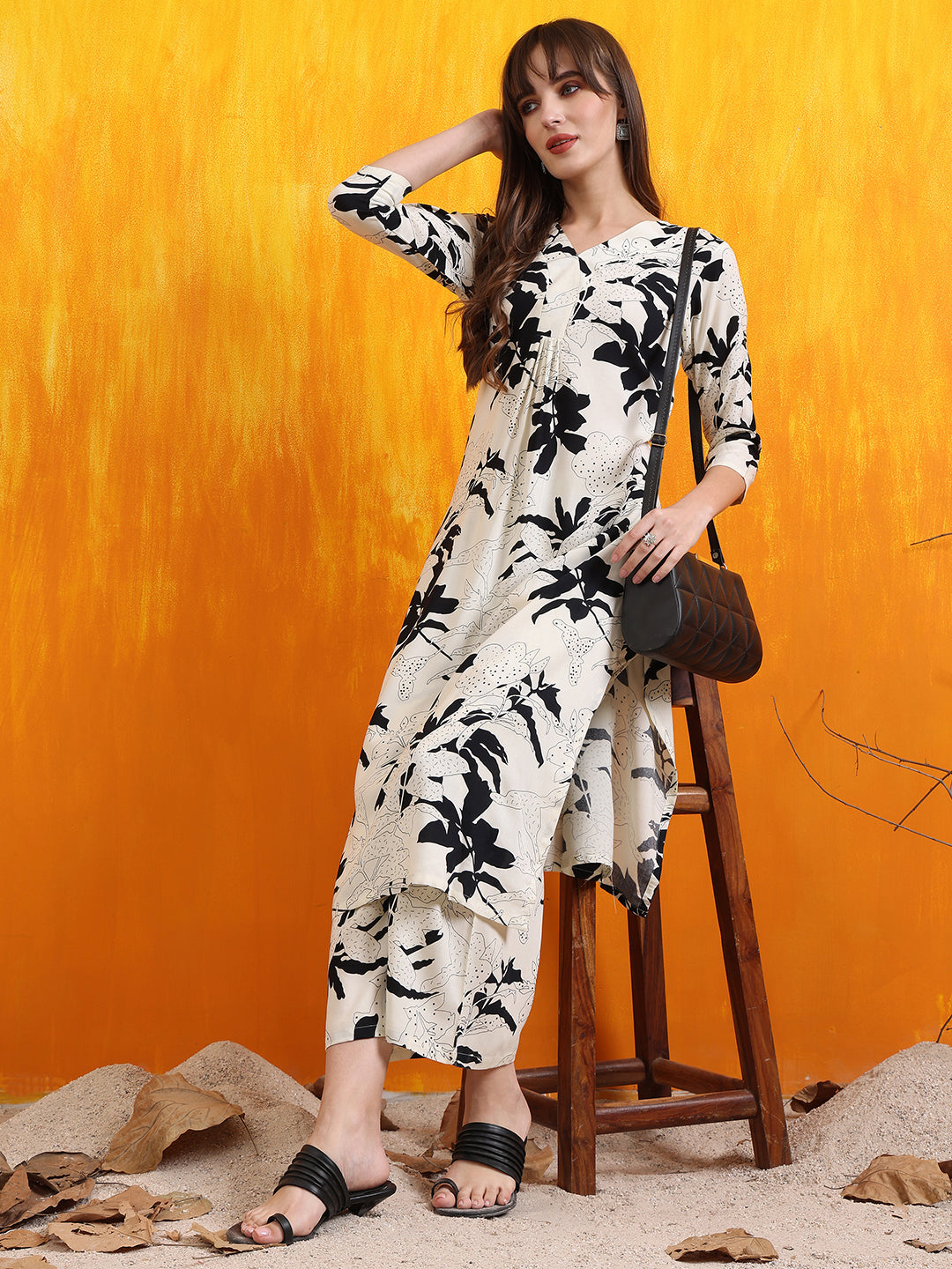 Floral Printed Co-Ords, White - Hiral Fashion