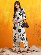 Floral Printed Co-Ords, White - Hiral Fashion