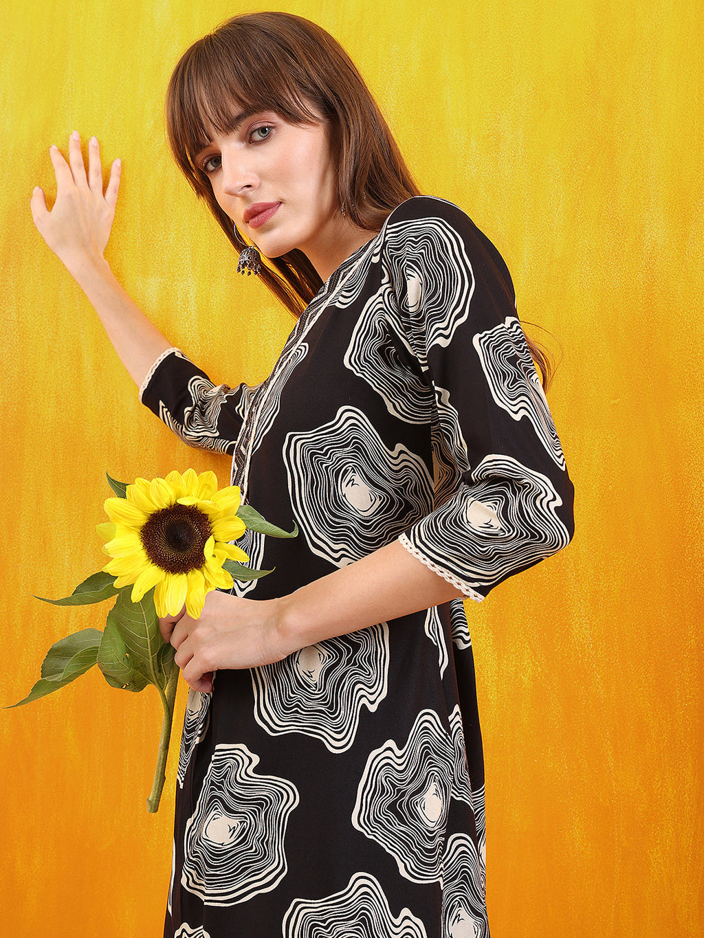 Embroidered & Floral Printed Kurta With Palazzo Co-Ords Set, Black - Hiral Fashion - Distacart