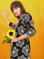 Embroidered & Floral Printed Kurta With Palazzo Co-Ords Set, Black - Hiral Fashion - Distacart