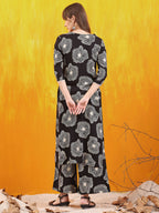 Embroidered & Floral Printed Kurta With Palazzo Co-Ords Set, Black - Hiral Fashion - Distacart