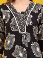 Embroidered & Floral Printed Kurta With Palazzo Co-Ords Set, Black - Hiral Fashion - Distacart
