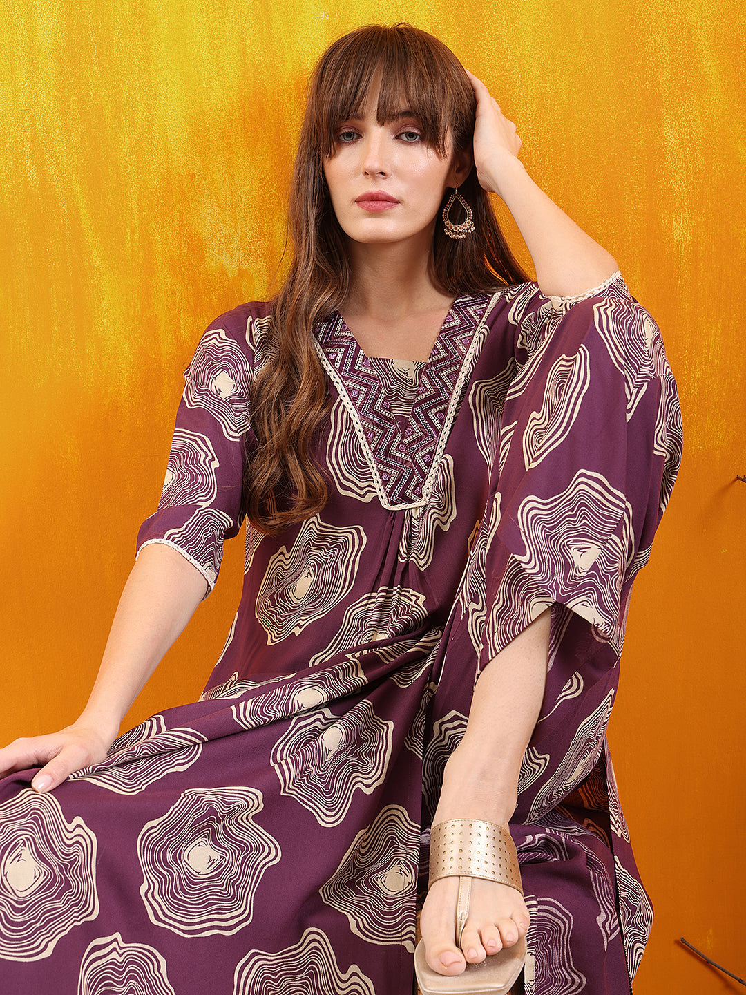 Embroidered & Floral Printed Kurta With Palazzo Co-Ords Set, Lavender - Hiral Fashion - Distacart
