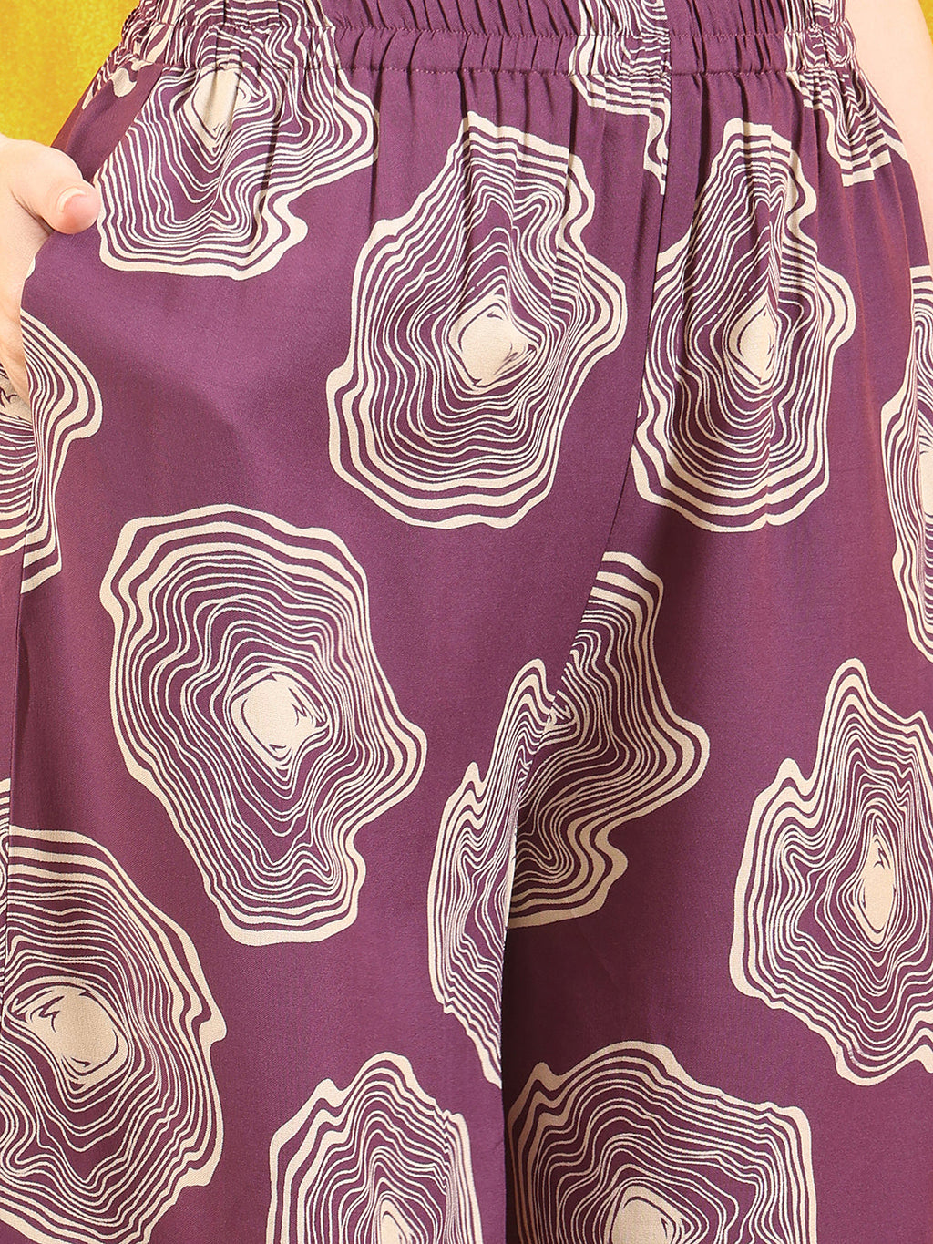 Embroidered & Floral Printed Kurta With Palazzo Co-Ords Set, Lavender - Hiral Fashion - Distacart