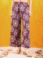 Embroidered & Floral Printed Kurta With Palazzo Co-Ords Set, Lavender - Hiral Fashion - Distacart