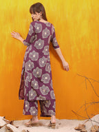 Embroidered & Floral Printed Kurta With Palazzo Co-Ords Set, Lavender - Hiral Fashion - Distacart
