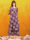 Embroidered & Floral Printed Kurta With Palazzo Co-Ords Set, Lavender - Hiral Fashion - Distacart