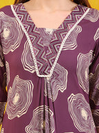 Embroidered & Floral Printed Kurta With Palazzo Co-Ords Set, Lavender - Hiral Fashion - Distacart