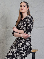 Botanical Printed Kurta With Palazzo Co-Ords Set, Black - Hiral Fashion - Distacart