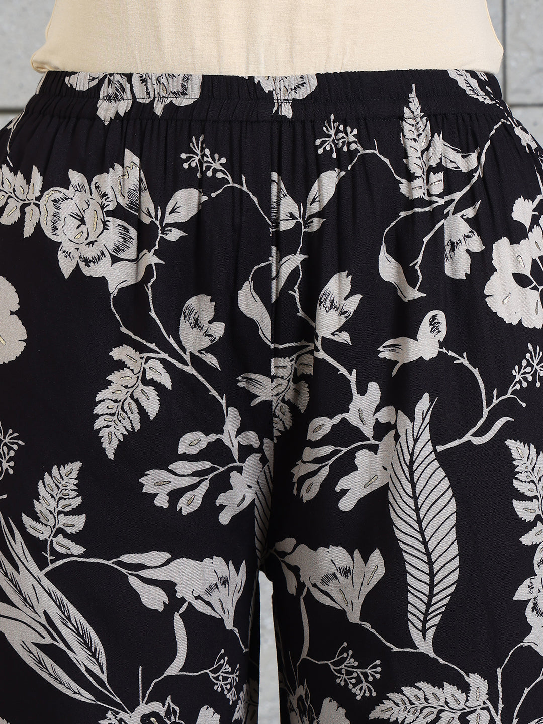 Botanical Printed Kurta With Palazzo Co-Ords Set, Black - Hiral Fashion - Distacart