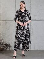 Botanical Printed Kurta With Palazzo Co-Ords Set, Black - Hiral Fashion - Distacart