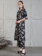 Botanical Printed Kurta With Palazzo Co-Ords Set, Black - Hiral Fashion - Distacart