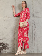 Botanical Printed Kurta With Palazzo Co-Ords Set, Pink - Hiral Fashion - Distacart