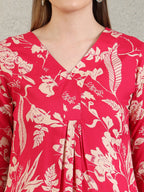 Botanical Printed Kurta With Palazzo Co-Ords Set, Pink - Hiral Fashion - Distacart
