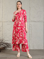Botanical Printed Kurta With Palazzo Co-Ords Set, Pink - Hiral Fashion - Distacart