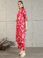Botanical Printed Kurta With Palazzo Co-Ords Set, Pink - Hiral Fashion - Distacart