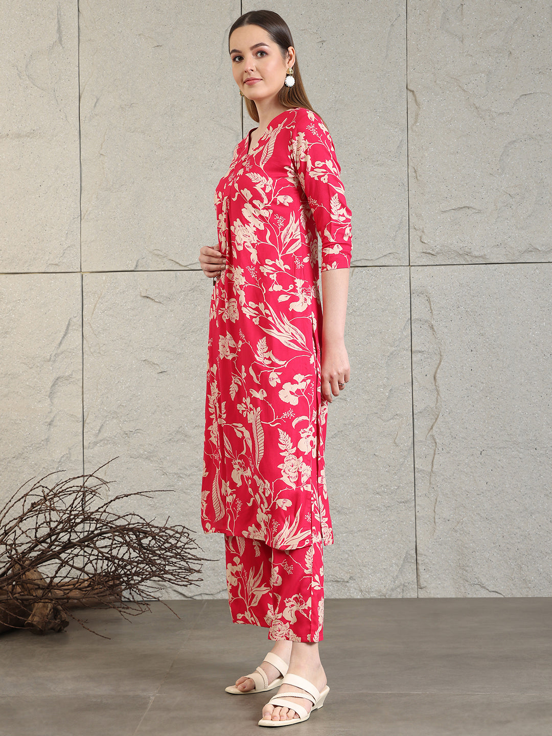 Botanical Printed Kurta With Palazzo Co-Ords Set, Pink - Hiral Fashion - Distacart