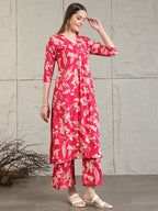 Botanical Printed Kurta With Palazzo Co-Ords Set, Pink - Hiral Fashion - Distacart