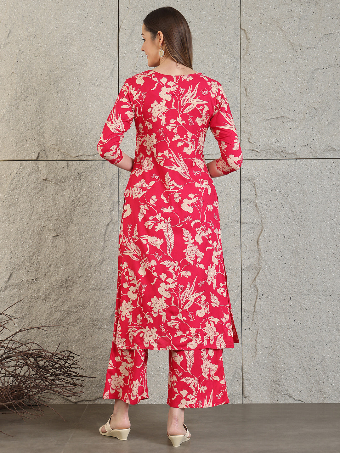 Botanical Printed Kurta With Palazzo Co-Ords Set, Pink - Hiral Fashion - Distacart