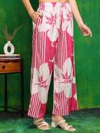 Embroidered & Floral Printed Kurta With Palazzo Pant, Pink - Hiral Fashion - Distacart