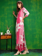 Embroidered & Floral Printed Kurta With Palazzo Pant, Pink - Hiral Fashion - Distacart