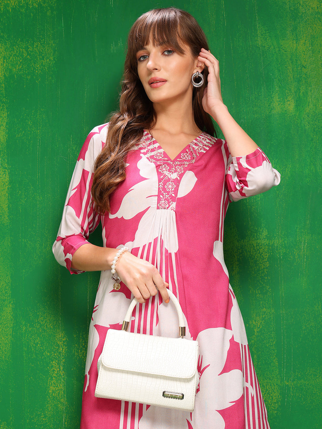 Embroidered & Floral Printed Kurta With Palazzo Pant, Pink - Hiral Fashion - Distacart