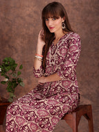 Ethnic Motifs Printed Lace Detailing Kurta And Palazzo, Wine - Hiral Fashion - Distacart