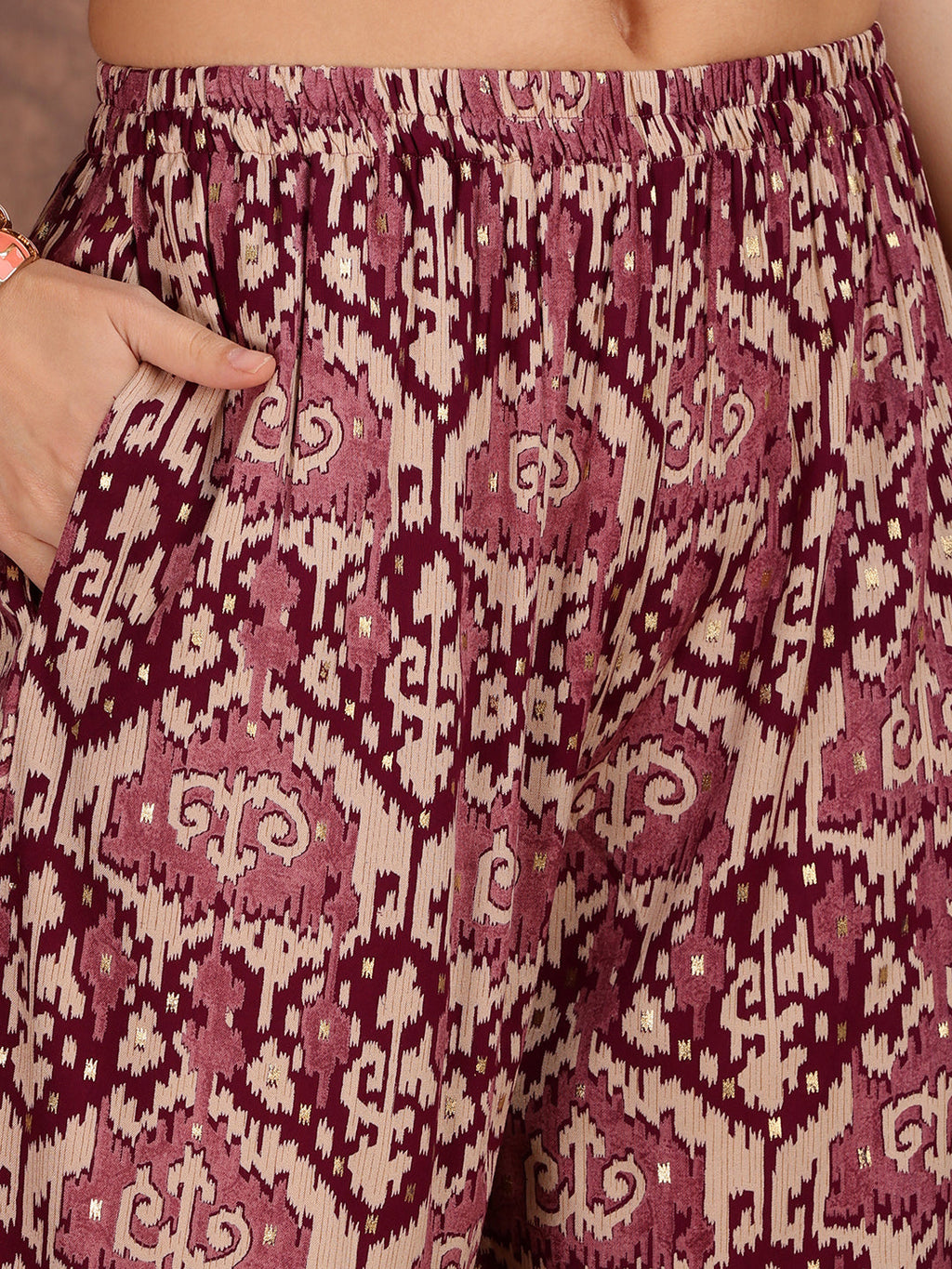 Ethnic Motifs Printed Lace Detailing Kurta And Palazzo, Wine - Hiral Fashion - Distacart