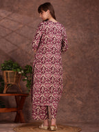 Ethnic Motifs Printed Lace Detailing Kurta And Palazzo, Wine - Hiral Fashion - Distacart