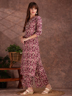 Ethnic Motifs Printed Lace Detailing Kurta And Palazzo, Wine - Hiral Fashion - Distacart
