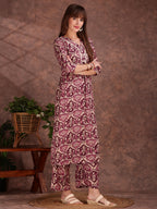 Ethnic Motifs Printed Lace Detailing Kurta And Palazzo, Wine - Hiral Fashion - Distacart