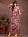 Ethnic Motifs Printed Lace Detailing Kurta And Palazzo, Wine - Hiral Fashion - Distacart