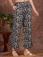 Ethnic Motifs Printed Lace Detailing Kurta And Palazzo, Teal - Hiral Fashion - Distacart