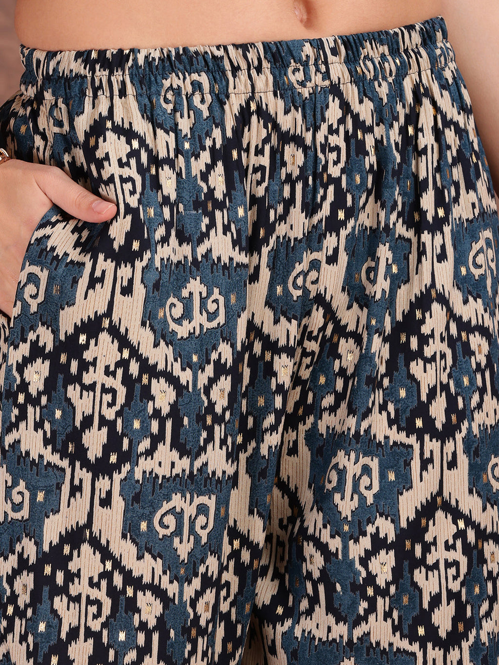 Ethnic Motifs Printed Lace Detailing Kurta And Palazzo, Teal - Hiral Fashion - Distacart