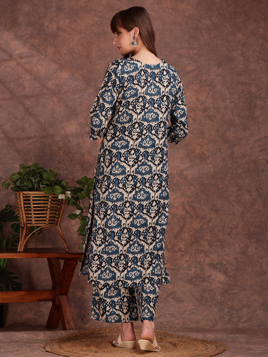 Ethnic Motifs Printed Lace Detailing Kurta And Palazzo, Teal - Hiral Fashion - Distacart